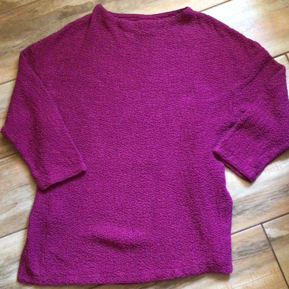 Color Me Cotton Women's Textured Crewneck Sweater - Magenta